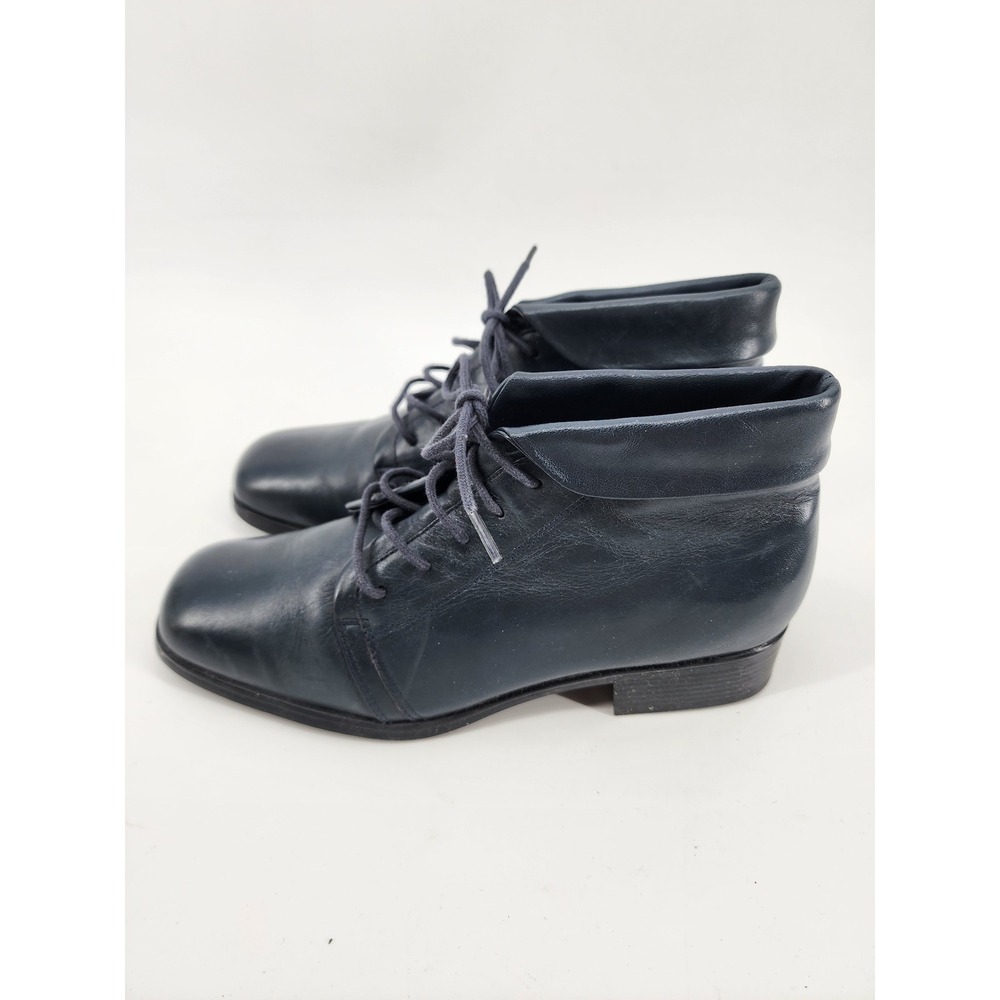 St Johns Bay Kelly III Navy Blue Leather Lace Up Ankle‎ Boots Womens 6.5M